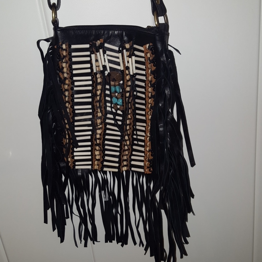 Boho fringe leather bag